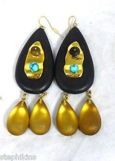 NEW ALEXIS BITTAR EARRINGS WOOD & LUCITE Gold Hardware Turquoise 