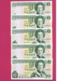   FIVE CONSECUTIVE The STATES of JERSEY ONE POUND NOTES last Prefix AEC