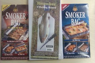   Fish Filleting Board Plus 2 Smoker Bags BBQ Alder Hickory Oven Grill