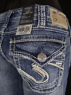 Womens SILVER Jeans Flap Pocket Stitched SUKI Surplus Curvy Boot Cut 