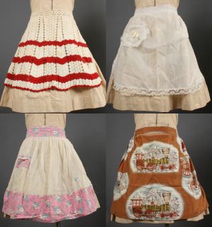 LOT OF 5 Vintage 30s 40s 50s Crochet TRAIN Floral Frilly Apron 