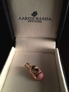 BNIB AARON BASHA 18K yellow gold & diamond pink enamel baby shoe NO 