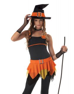   Witch Orange Dress Mesh Skirt Outfit Teen Girls Halloween Costume