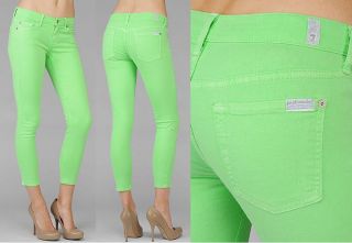 169 7 FOR ALL MANKIND JEANS LEGGINGS CROPPED SKINNY NEON LIME GREEN 