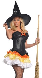Sexy Candy Corn Witch Outfit Womens Halloween Costume
