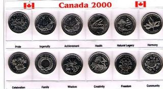 2000 Canada Uncirculated 25 Cent Commemorative Millennium 12 Coin Set 