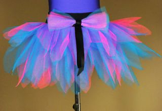 Tutu Mini Skirt Neon UV Black Light Hot Pink Flo Blue Dress Up Party 