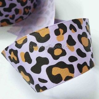 YA446 1.5 2yds leopard/ tiger print animal purple grosgrain ribbon 
