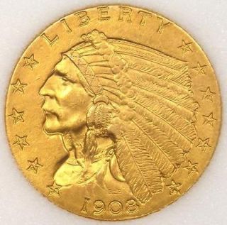 1908 Indian Gold Quarter Eagle $2.50   Choice Uncirculated   Rare 
