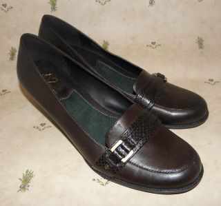 A2 BY AEROSOLES BARCELONA ESPRESSO LEATHER 2 HEEL LOAFER PUMPS 