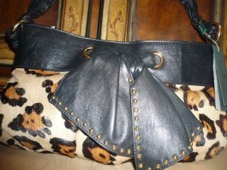   PAOLO MASI black cow hair fur leopard leather purse tote bag Saks $600