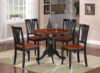   DINETTE KITCHEN TABLE w/ 2 WOOD SEAT CHAIRS, BLACK / BROWN 36 ROUND