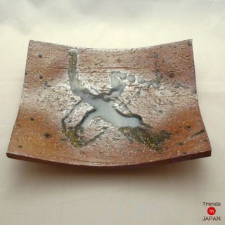 Japanese Shigaraki Ware Unglazed Rectangle Plate w/box Rakusai 