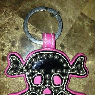   Coach Pink Black Studded Skull Fob Key Ring Bag Charm Not From Outlet