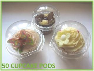 50 x LARGE 8.5cm clear CUPCAKE/MUFFIN cake clams boxes pods cases 