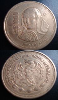 MEXICO $1000 Pesos Beutifil Coin Juana De Asbaje 1989