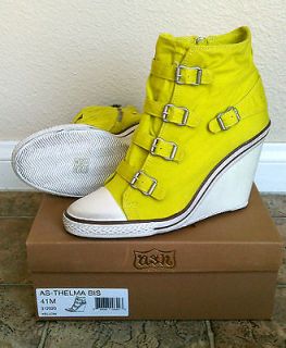 NEW Ash Shoes Thelma Yellow Sneaker Wedges Buckle Straps Bootie 11/EUR 