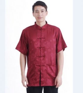 Handsome Chinese Mens Silk Kung Fu Shirt Tops Burgundy SzM L XL XXL 