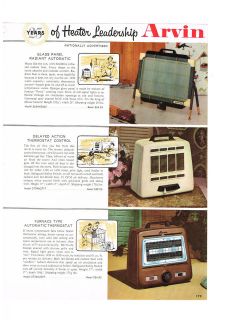 1957 ADVERTISEMENT ARVIN ELECTRIC HEATERS, RADIANT, THERMOSTAT CONTROL 