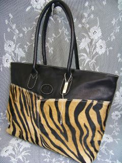 Terrida,Itay Tiger Haircalf,Bl. LeathrTote Handbag NWOT