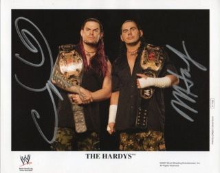 MATT & JEFF HARDY BOYZ WITH TAG BELTS SIGNED P1164 RARE WWF WWE TNA 