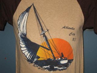 vintage 80s ATLANTIC CITY NJ RAGLAN JERSEY T Shirt XXS surf beach 