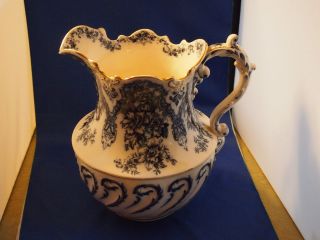 Late Mayers Water Pitcher blue / white very nice 11,5 tall