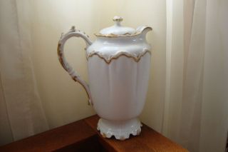 Antique Theo Haviland Limoges France Embossed Chocolate Pot White Gold 