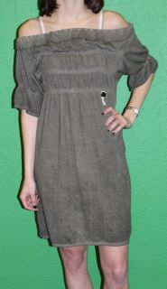 FORNARINA Womens Glam Army Ruched Cotton Off Shoulder Dress Sz Small 