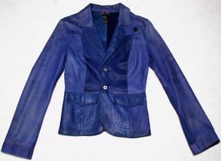   Womens Blue Leather Jacket / Blazer, Button Front, Size S *Awesome
