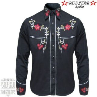 New Black Cowboy Rockabilly Western Flower Shirt S XXL