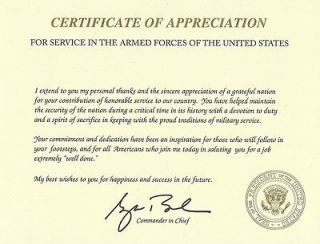 George W. Bush Certificate of Appreciation with Raised Seal