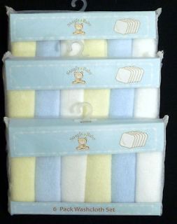 SNUGLY BABY Boys 3 Packs Of 6 Washcloths Yellow, White, Blue Size 8x8 