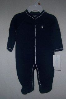 NWTS RALPH LAUREN NEWBORN ESSENTIALS SOLID NAVY FOOTED COVERALL SIZE 