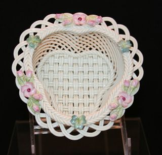 Belleek Parian Porcelain Vintage Hand Made Irish Basket with Original 