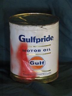 Vtg Gulfpride Gulf Gas Oil Co. Motor Oil Empty 4 Quart Metal Can 