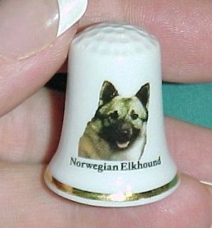 vintage NORWEGIAN ELKHOUND Dog Collectible ceramic Thimble figurine 