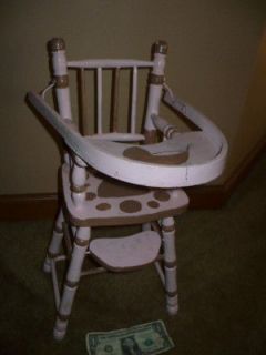 VINTAGE 19 HAND PAINTED WOOD BABY DOLL HIGH CHAIR