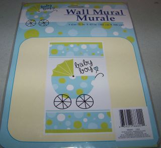 Baby Shower Decoration Blue Green BABY BOY Carriage Wall Door MURAL 