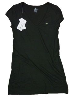 125 Womens LACOSTE XL Black V Neck Short Sleeve Tunic Dress EUR 44 US 