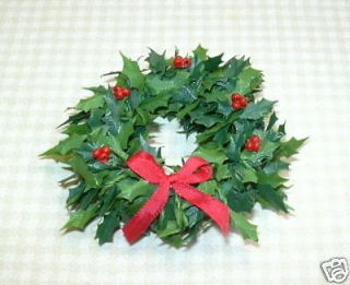 Miniature A+ Holly Wreath w/Red Berries/Bow DOLLHOUSE Christmas 