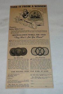 1938 Soap Box Derby wheels ad ~ BOBBY BALLARD
