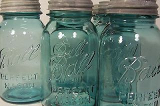 Vintage Blue Ball Mason 1 Quart Jars Zinc Lids GREAT FOR WEDDINGS