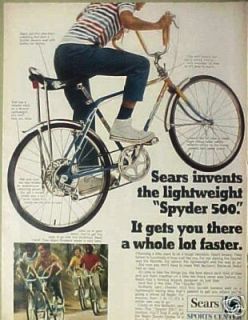   Spyder 500 Banana Seat~Cheater Slick Bike/Bicycle 10 Speed Print AD