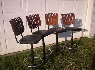 VINTAGE BAR STOOLS (4) SWIVEL WROUGHT IRON CHAIR CORP.