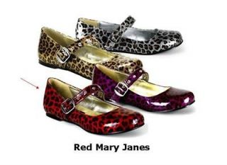 RED MARY JANES Size 9 Cheetah Print Flat Shoes New In Box Free 
