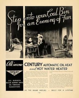 1935 Ad Century Boiler Burner Oil Coal Bin Younker Bro.   ORIGINAL 