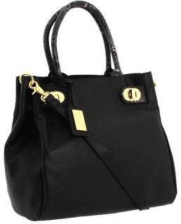 498 NEW WITH TAGS BADGLEY MISCHKA BLACK LEATHER IRENE SAFFIANO TOTE 