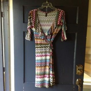 Jantie Design Missoni Inspired Multi Print Wrap Dress NWOT Size M