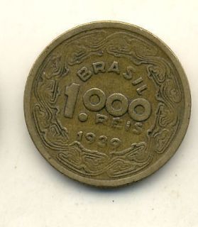 BRAZIL 1000 REIS 1939 BRASS BARRETO 296K